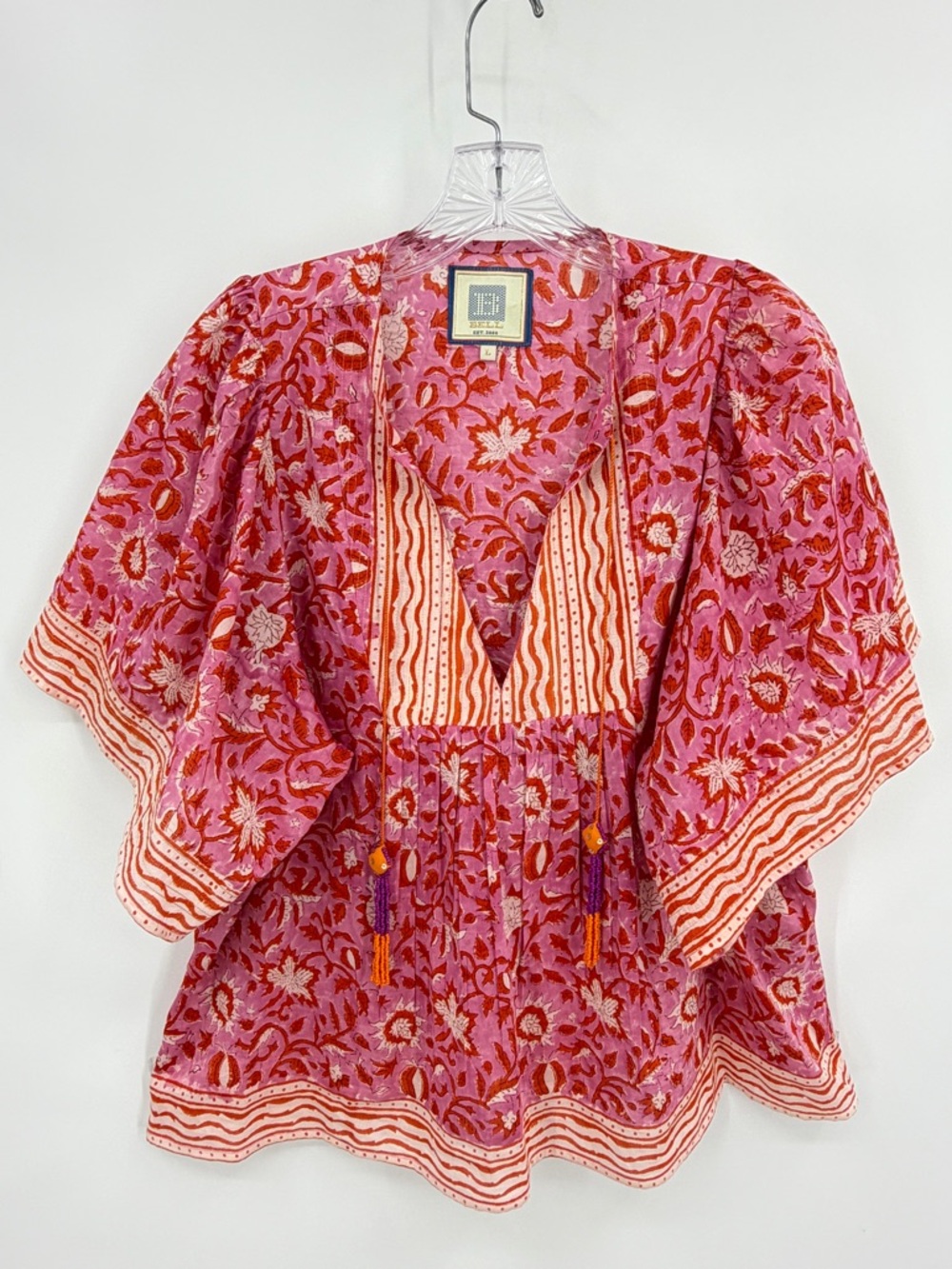 Bell By Alicia Bell Angel Top Blouse Cotton Silk Pink Size L